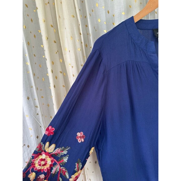 Liv Los Angeles Semi Sheer Embroidered Wide Sleeve Button Front Tie Blouse L - Picture 4 of 7